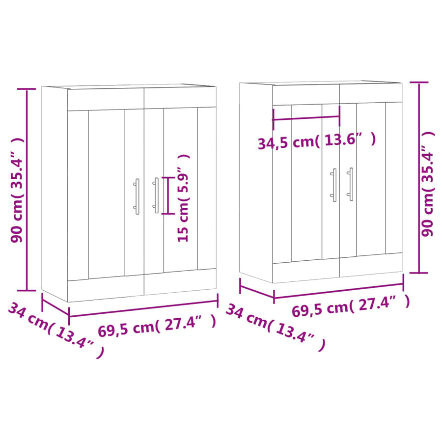 Hangkasten 2 St Bewerkt Hout Zwart