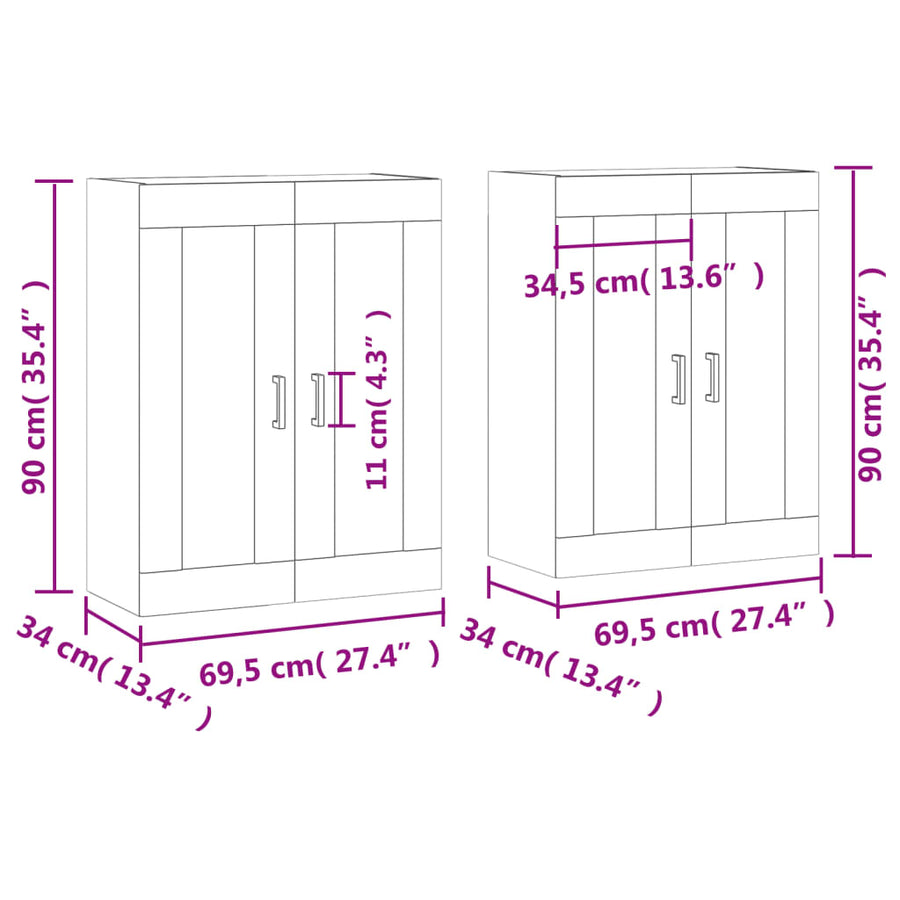 Hangkasten 2 St Bewerkt Hout Wit