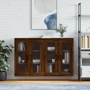 Wall cabinets 2 pcs carved wood brown oak color