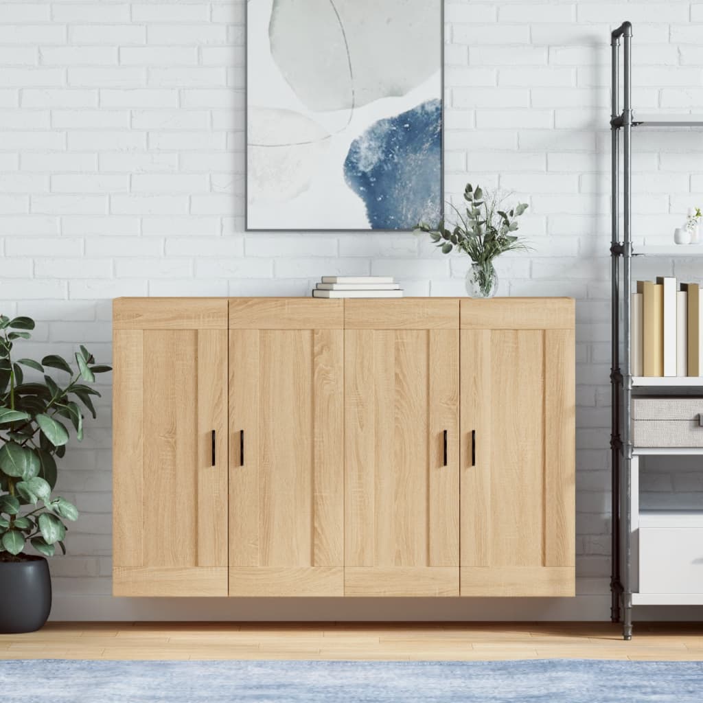 Hangkasten 2 St Bewerkt Hout Sonoma Eikenkleurig Groefzwart