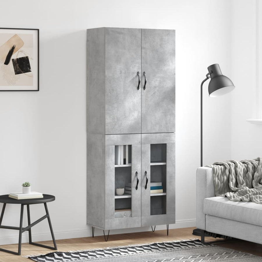 Hoge kast 69,5x34x180 cm bewerkt hout betongrijs
