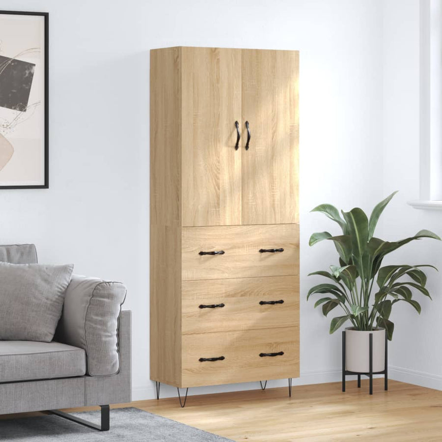 Hoge Kast 69,5X34X180 Cm Bewerkt Hout Kleurig Sonoma eiken
