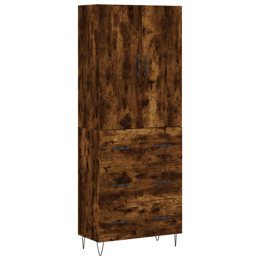 Hoge Kast 69,5X34X180 Cm Bewerkt Hout Gerookt Eikenkleurig