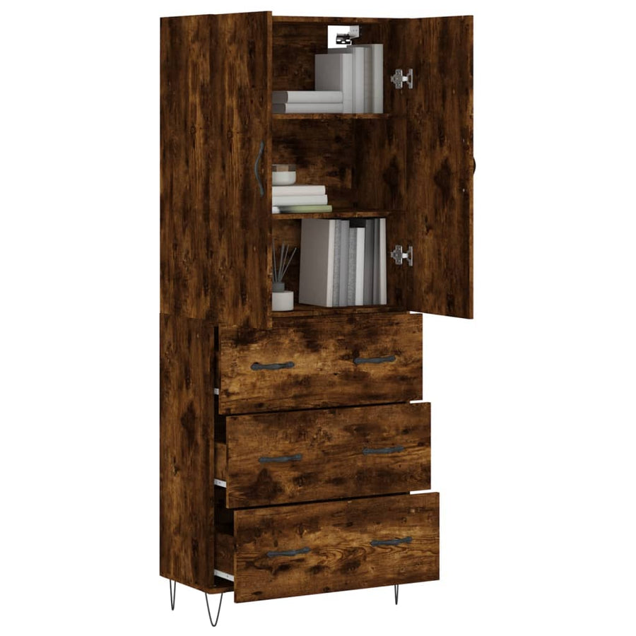 Hoge Kast 69,5X34X180 Cm Bewerkt Hout Gerookt Eikenkleurig