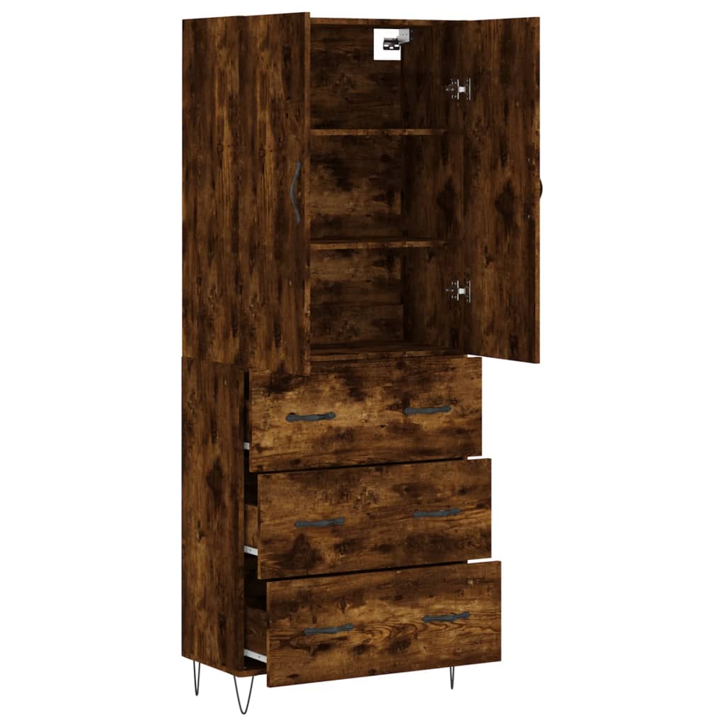 Hoge Kast 69,5X34X180 Cm Bewerkt Hout Gerookt Eikenkleurig