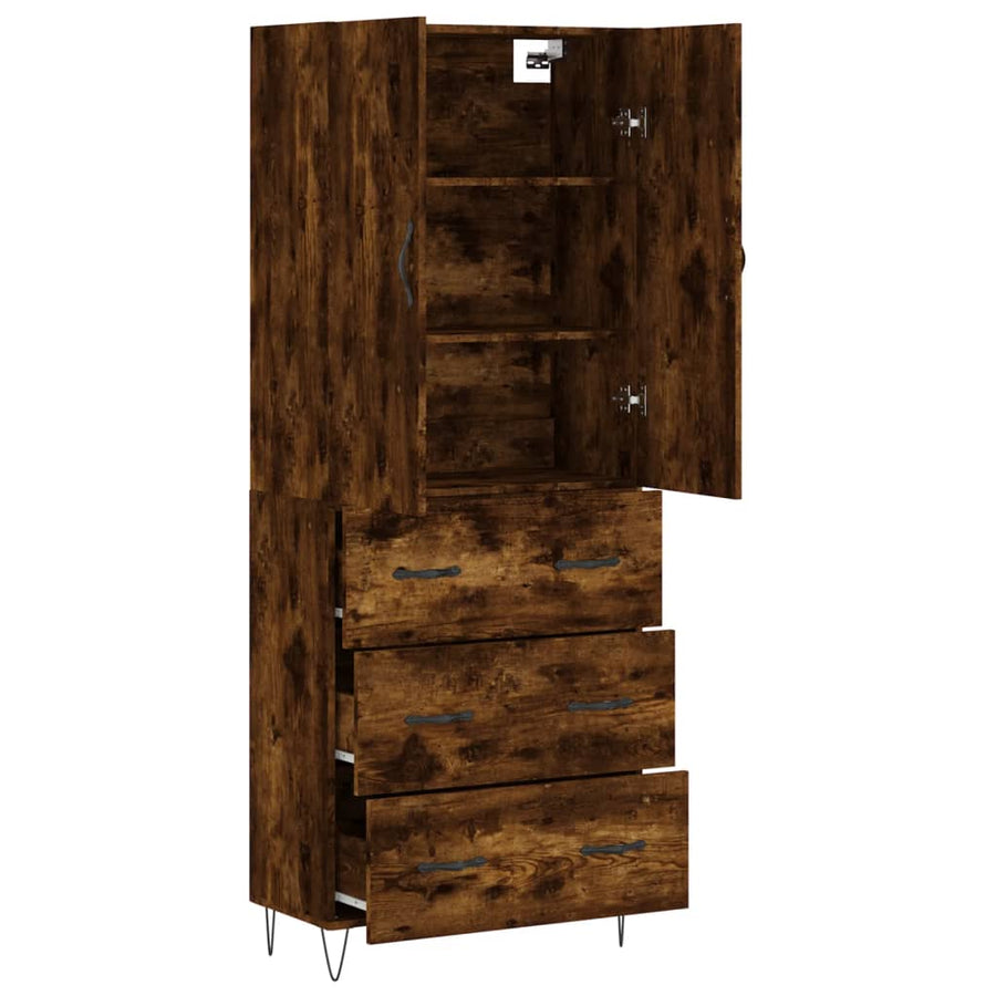 Hoge Kast 69,5X34X180 Cm Bewerkt Hout Gerookt Eikenkleurig