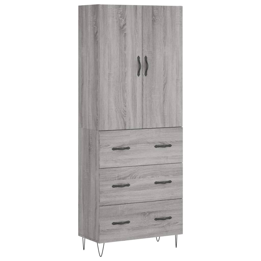Hoge kast 69,5x34x180 cm bewerkt hout grijs sonoma eikenkleurig