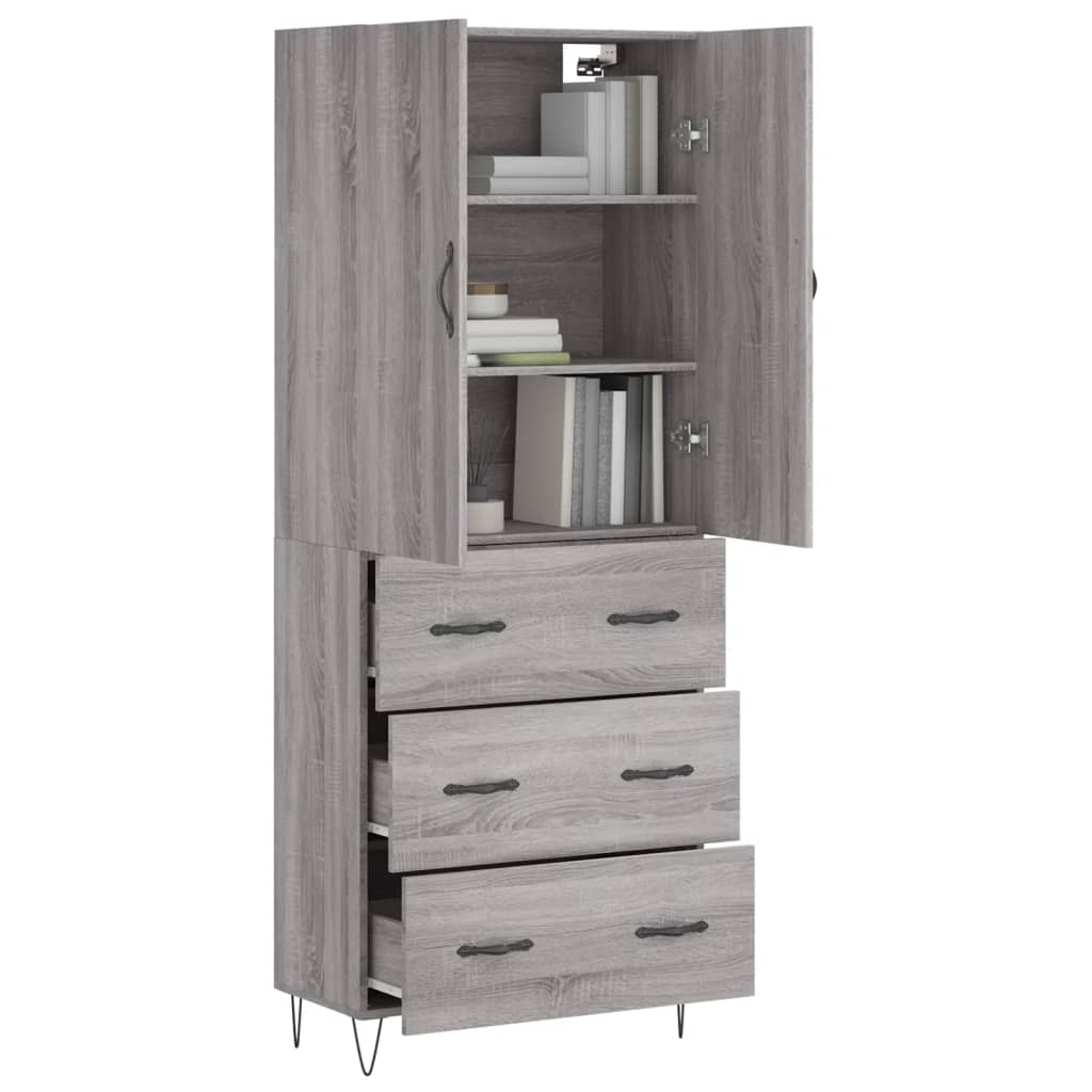 Hoge kast 69,5x34x180 cm bewerkt hout grijs sonoma eikenkleurig