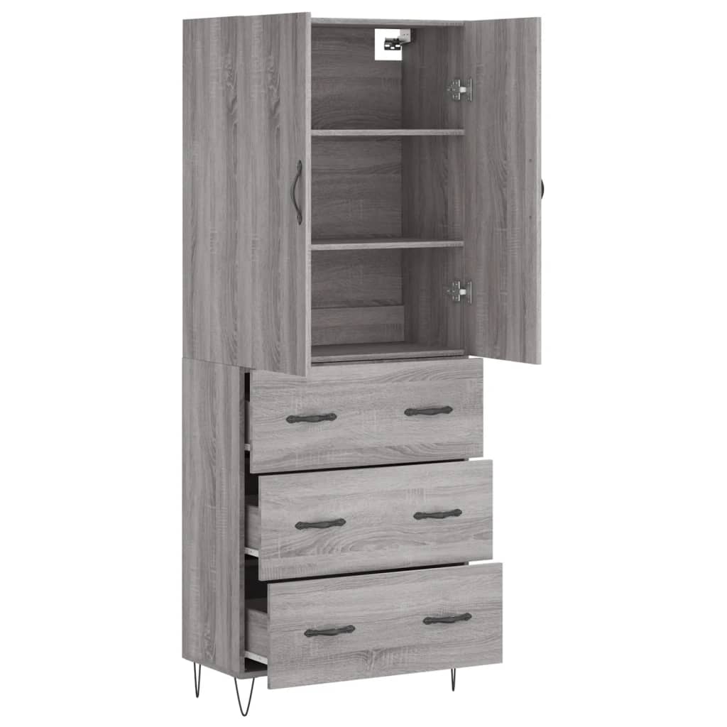 Hoge kast 69,5x34x180 cm bewerkt hout grijs sonoma eikenkleurig