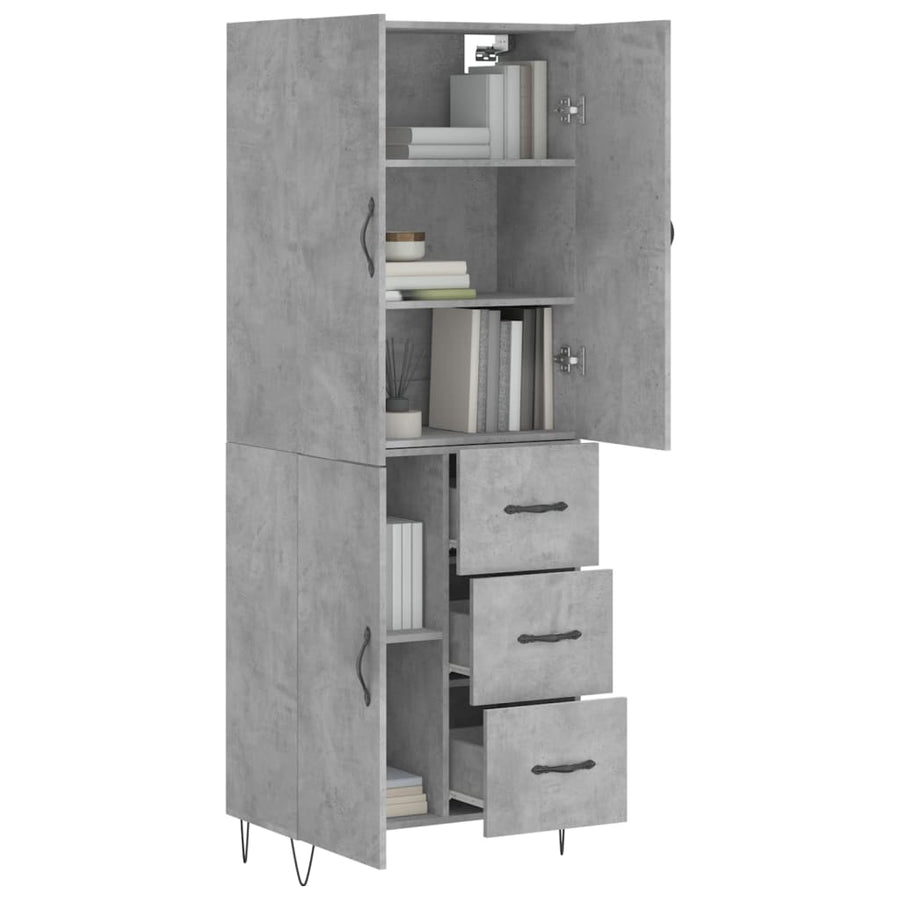 Hoge Kast 69,5X34X180 Cm Bewerkt Hout Betongrijs