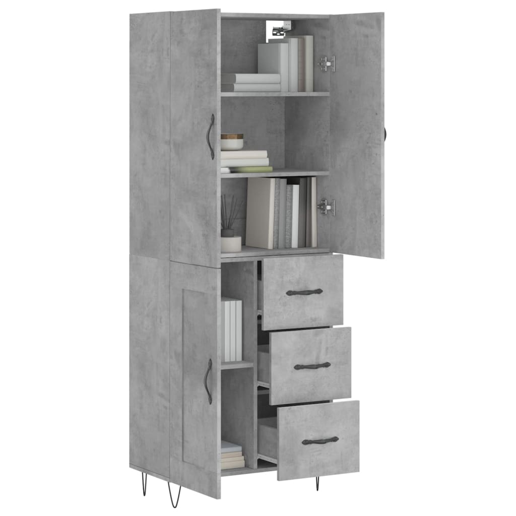 Hoge Kast 69,5X34X180 Cm Bewerkt Hout Betongrijs