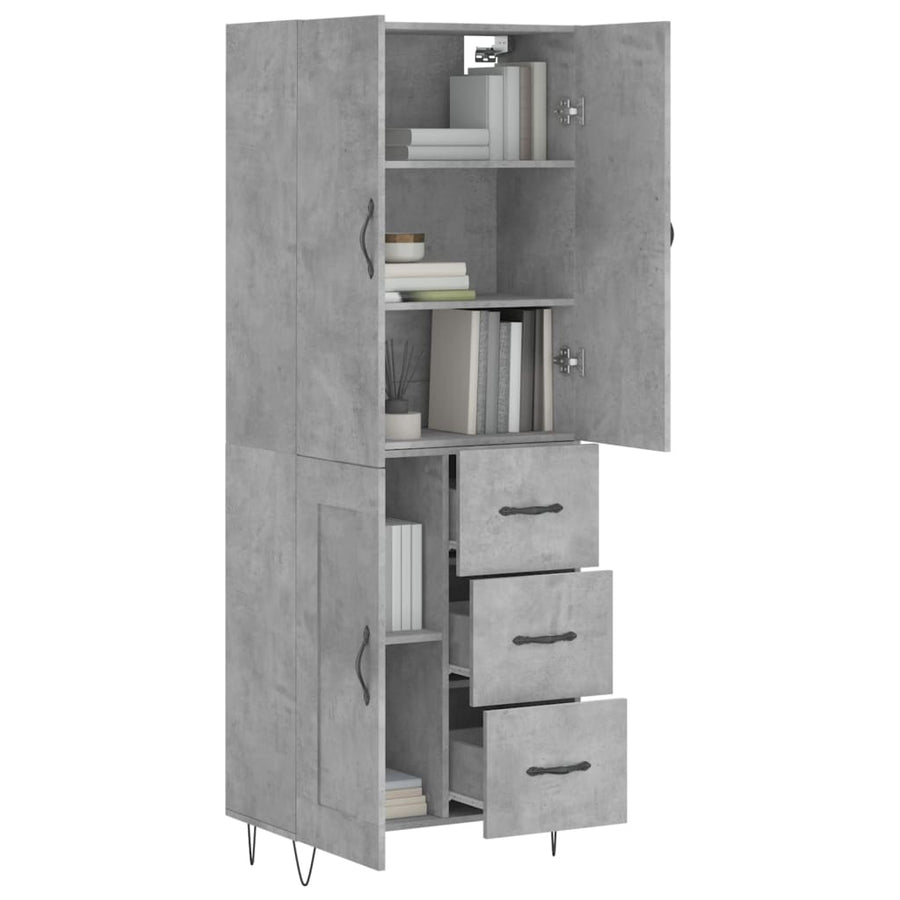 Hoge Kast 69,5X34X180 Cm Bewerkt Hout Betongrijs