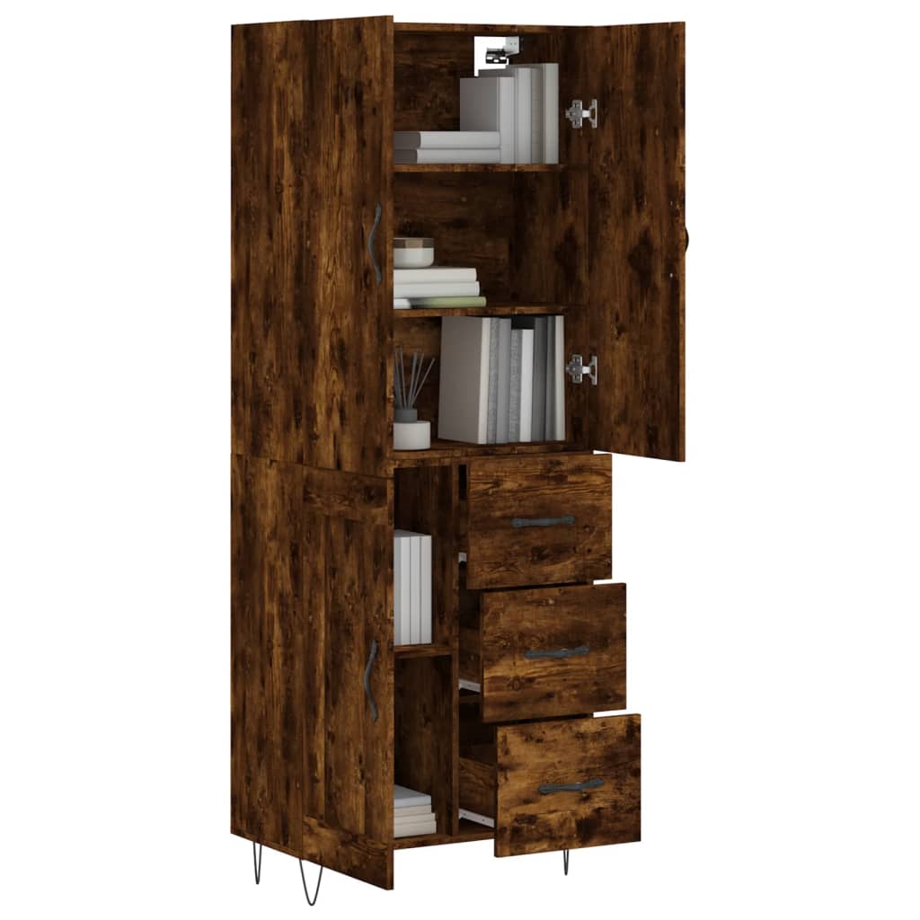 Hoge Kast 69,5X34X180 Cm Bewerkt Hout Kleurig Gerookt eiken