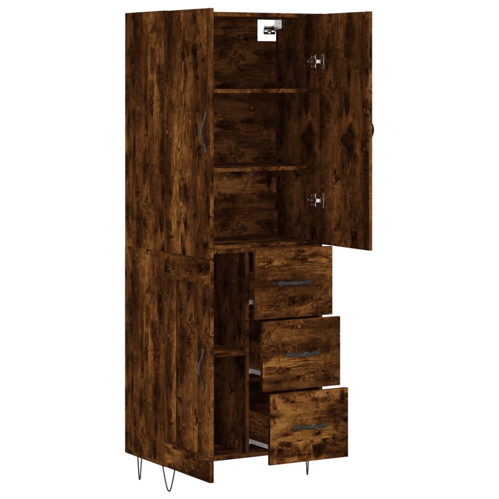 Hoge Kast 69,5X34X180 Cm Bewerkt Hout Kleurig Gerookt eiken