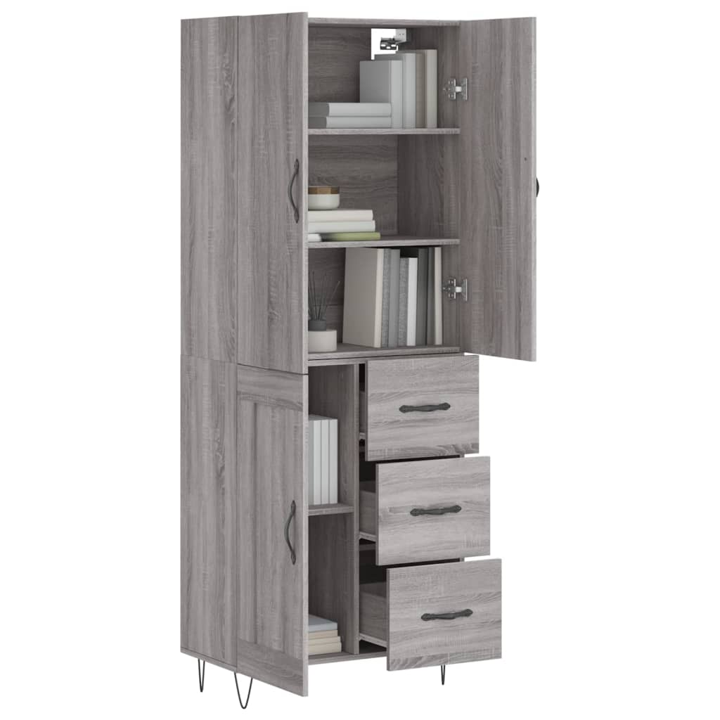 Hoge Kast 69,5X34X180 Cm Bewerkt Hout Eikenkleurig Grijs sonoma