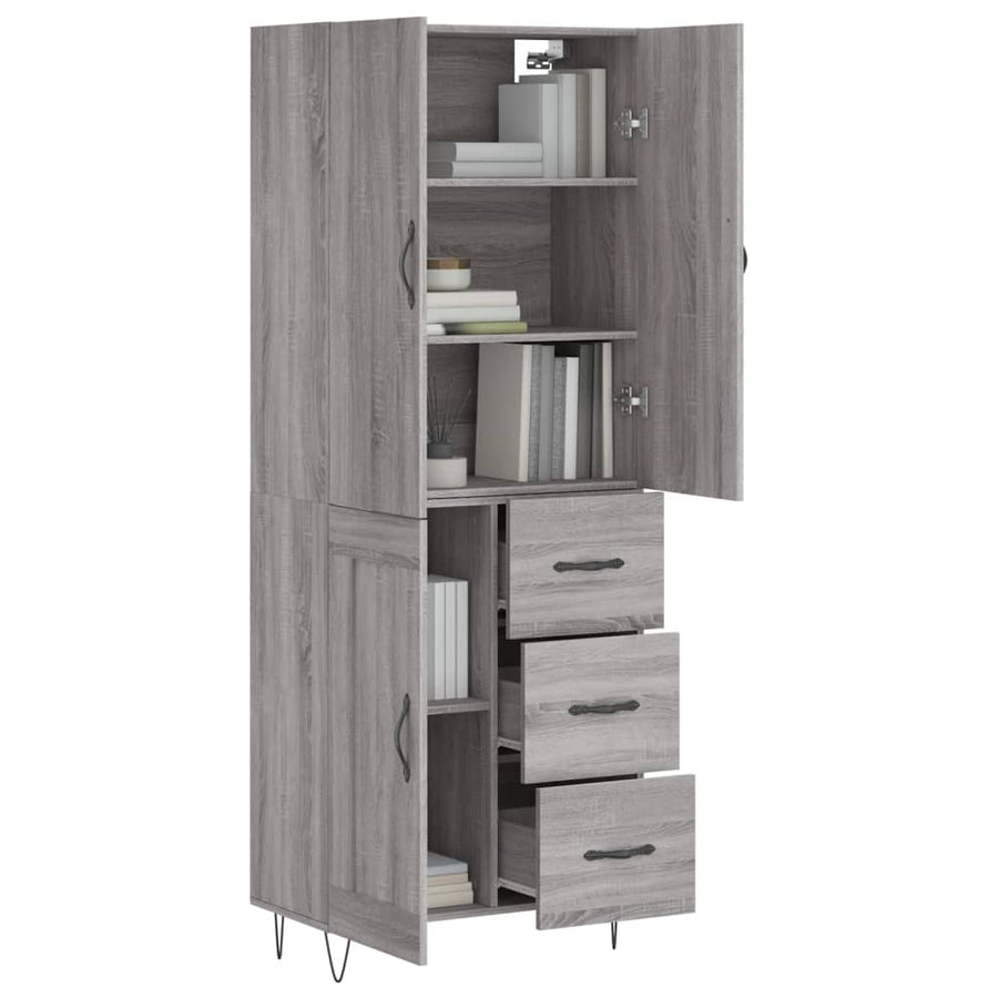 Hoge Kast 69,5X34X180 Cm Bewerkt Hout Eikenkleurig Grijs sonoma