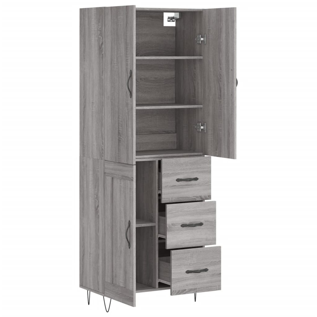 Hoge Kast 69,5X34X180 Cm Bewerkt Hout Eikenkleurig Grijs sonoma