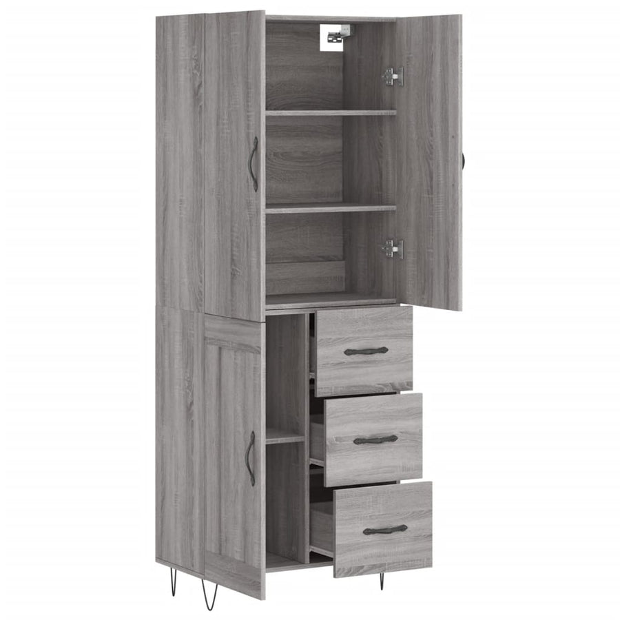 Hoge Kast 69,5X34X180 Cm Bewerkt Hout Eikenkleurig Grijs sonoma