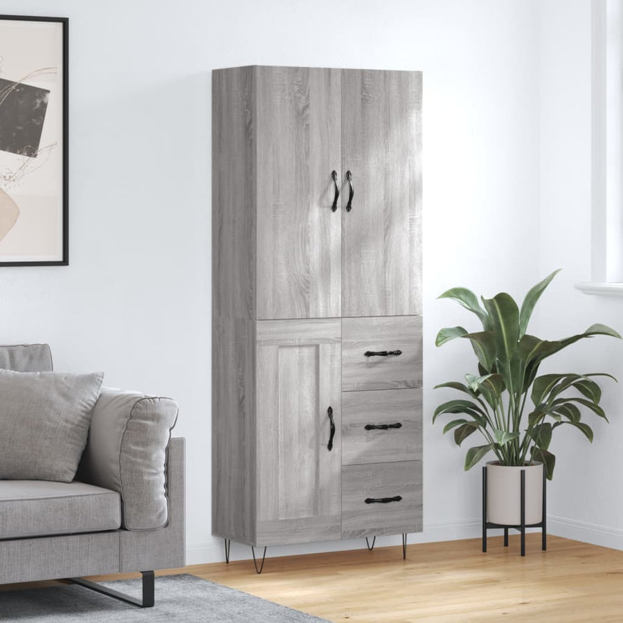 Hoge Kast 69,5X34X180 Cm Bewerkt Hout Eikenkleurig Grijs sonoma