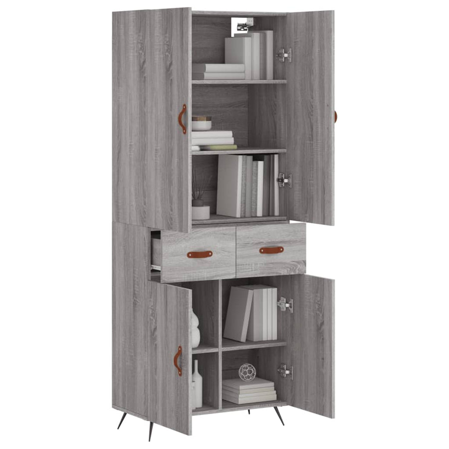 Hoge Kast 69,5X34X180 Cm Bewerkt Hout Eikenkleurig Grijs sonoma