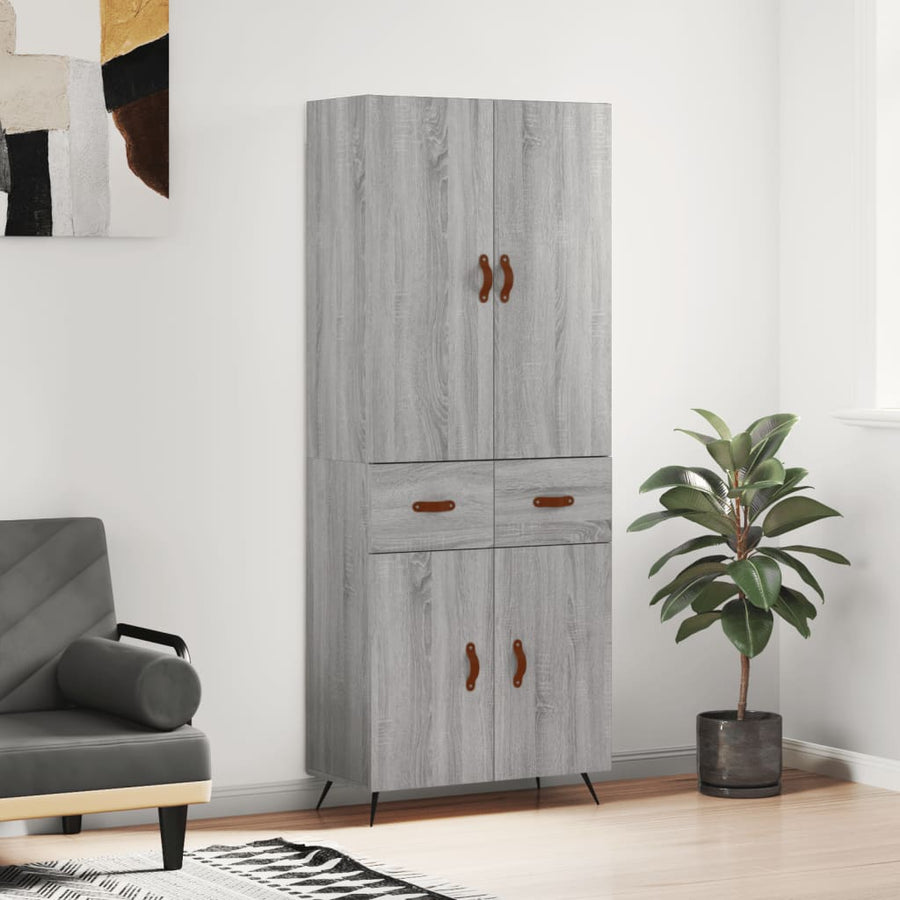 Hoge Kast 69,5X34X180 Cm Bewerkt Hout Eikenkleurig Grijs sonoma