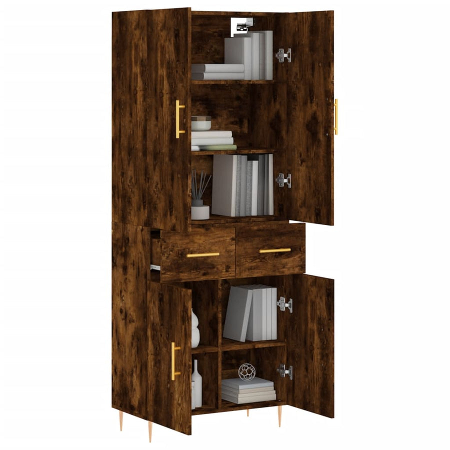 Hoge kast 69,5x34x180 cm bewerkt hout gerookt eikenkleurig