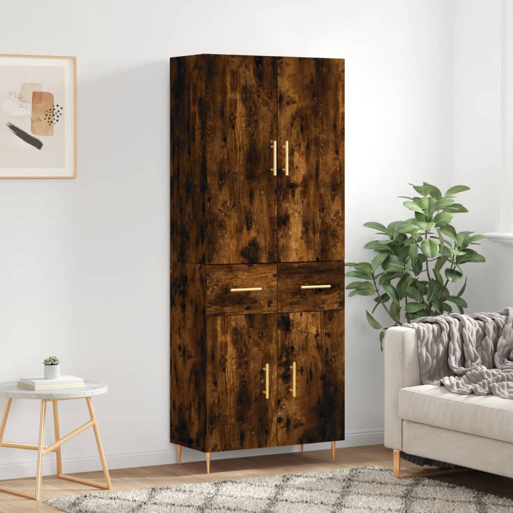 Hoge kast 69,5x34x180 cm bewerkt hout gerookt eikenkleurig