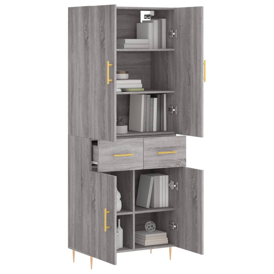 Hoge Kast 69,5X34X180 Cm Bewerkt Hout Grijs Sonoma Eikenkleurig
