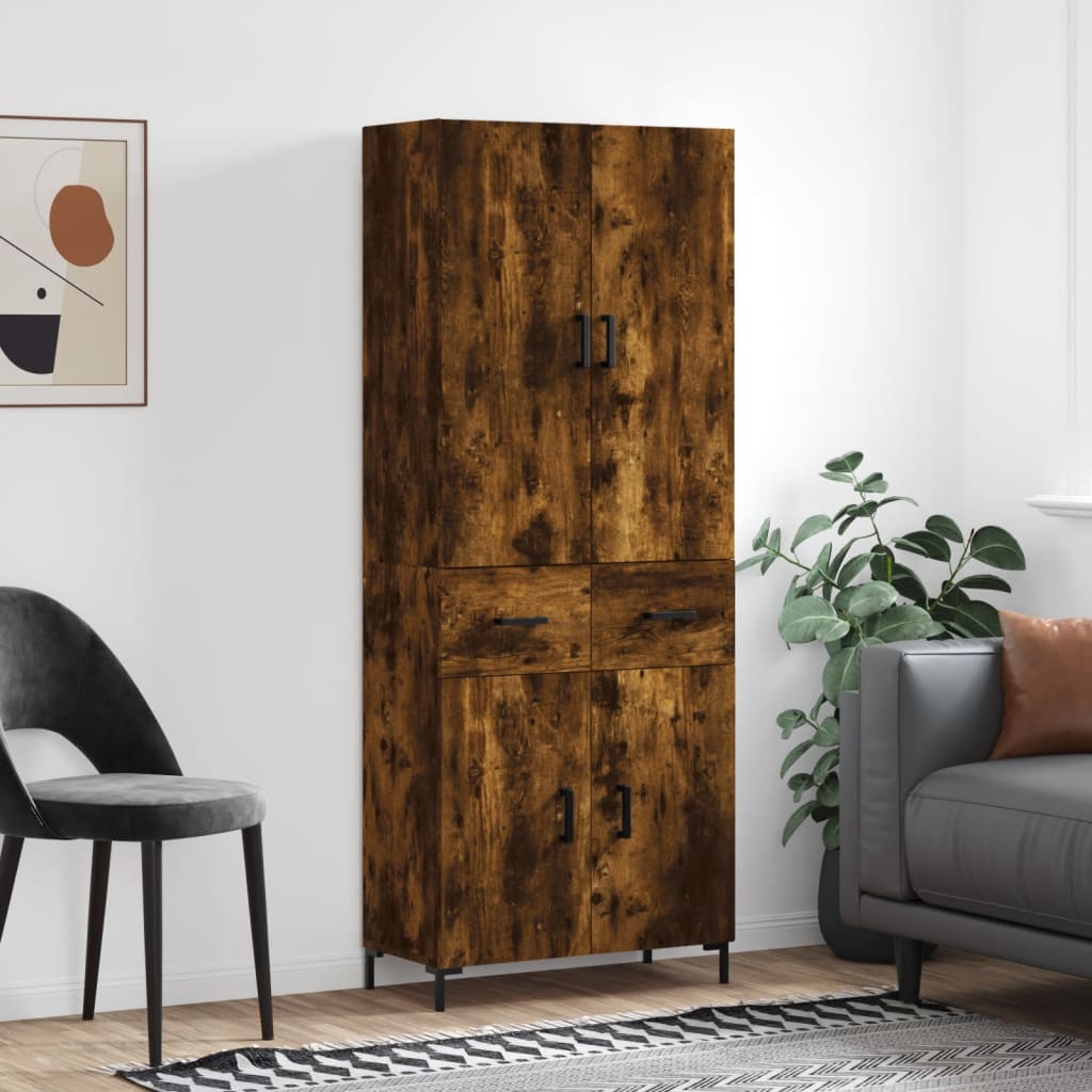 Hoge Kast 69,5X34X180 Cm Bewerkt Hout Kleurig Gerookt eiken