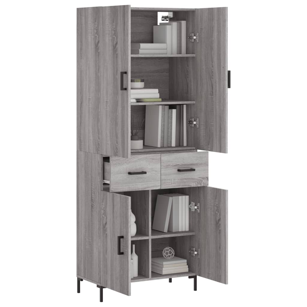 Hoge Kast 69,5X34X180 Cm Bewerkt Hout Eikenkleurig Grijs sonoma