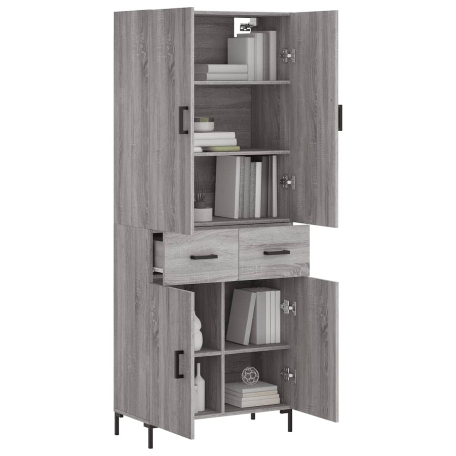 Hoge Kast 69,5X34X180 Cm Bewerkt Hout Eikenkleurig Grijs sonoma