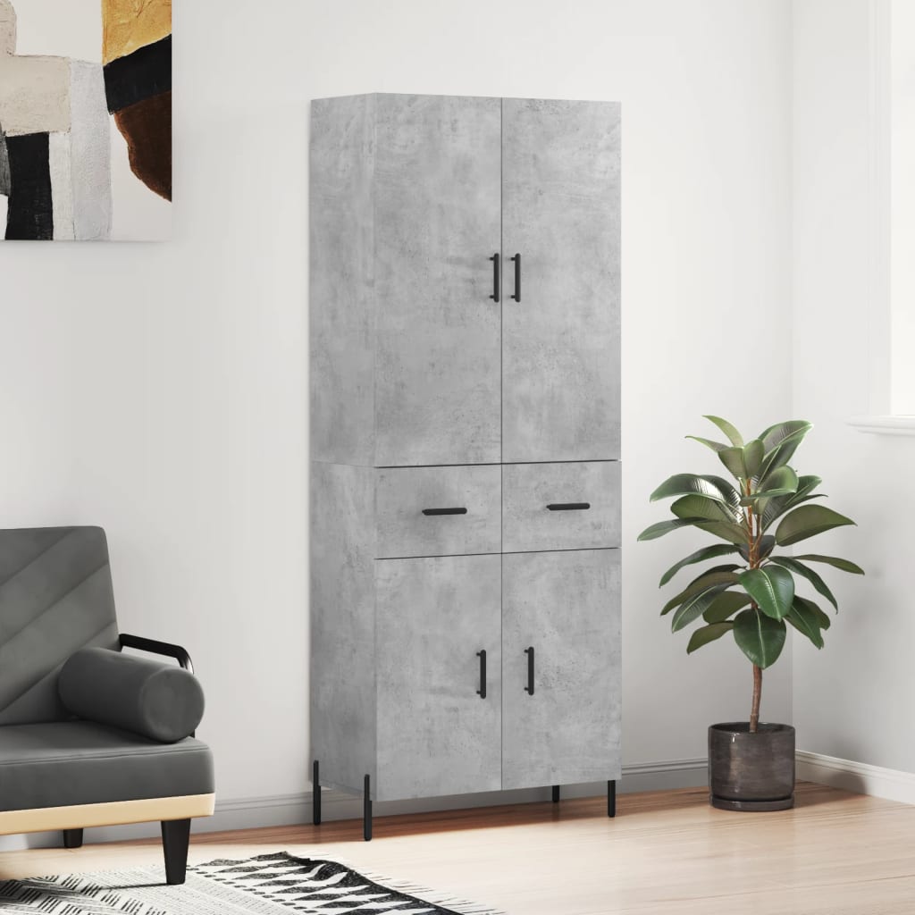 Hoge Kast 69,5X34X180 Cm Bewerkt Hout Betongrijs