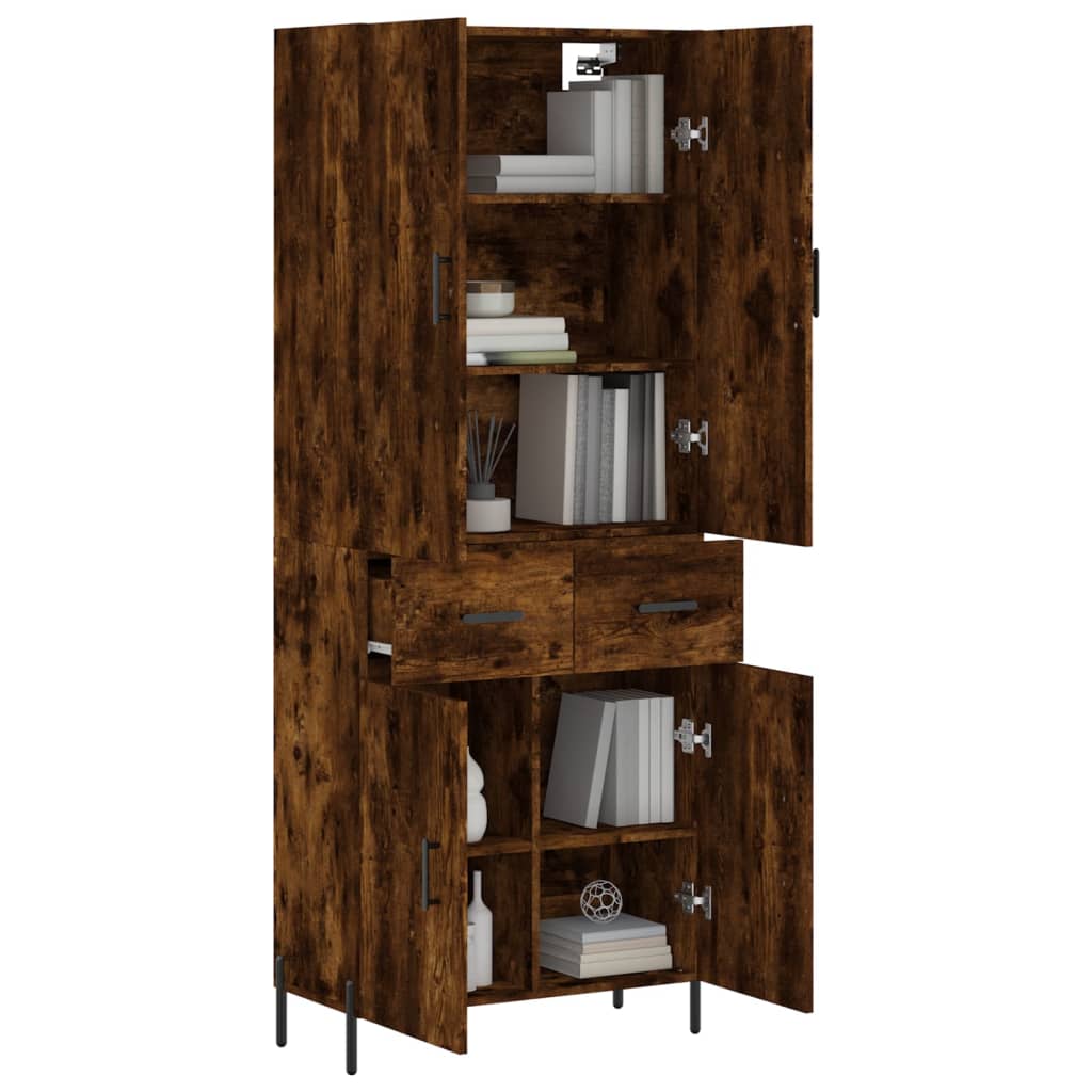 Hoge Kast 69,5X34X180 Cm Bewerkt Hout Kleurig Gerookt eiken