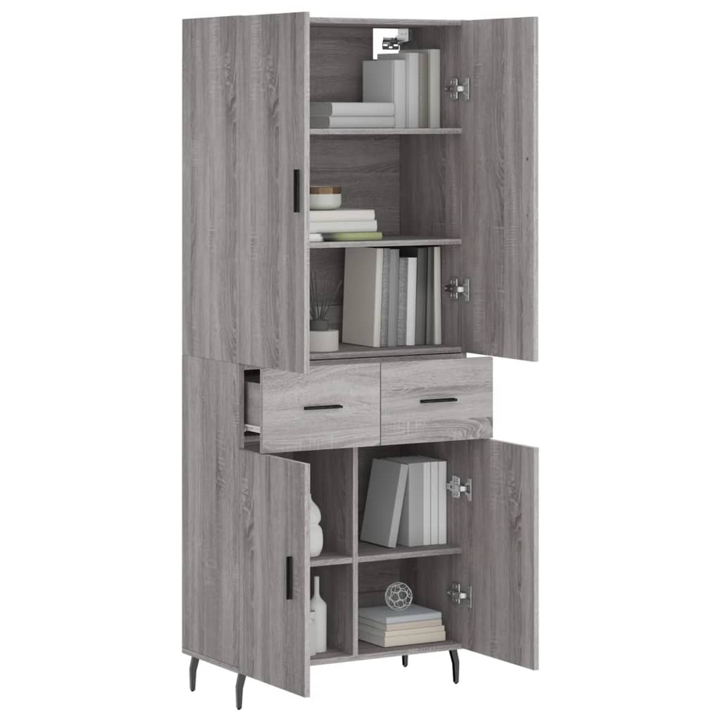 Hoge Kast 69,5X34X180 Cm Bewerkt Hout Eikenkleurig Grijs sonoma