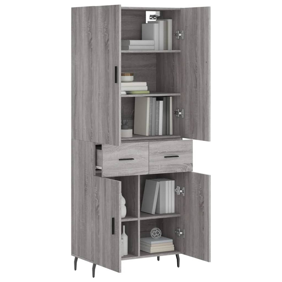 Hoge Kast 69,5X34X180 Cm Bewerkt Hout Eikenkleurig Grijs sonoma