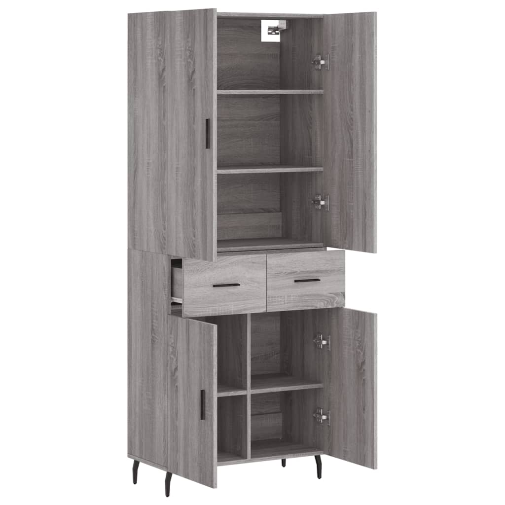 Hoge Kast 69,5X34X180 Cm Bewerkt Hout Eikenkleurig Grijs sonoma