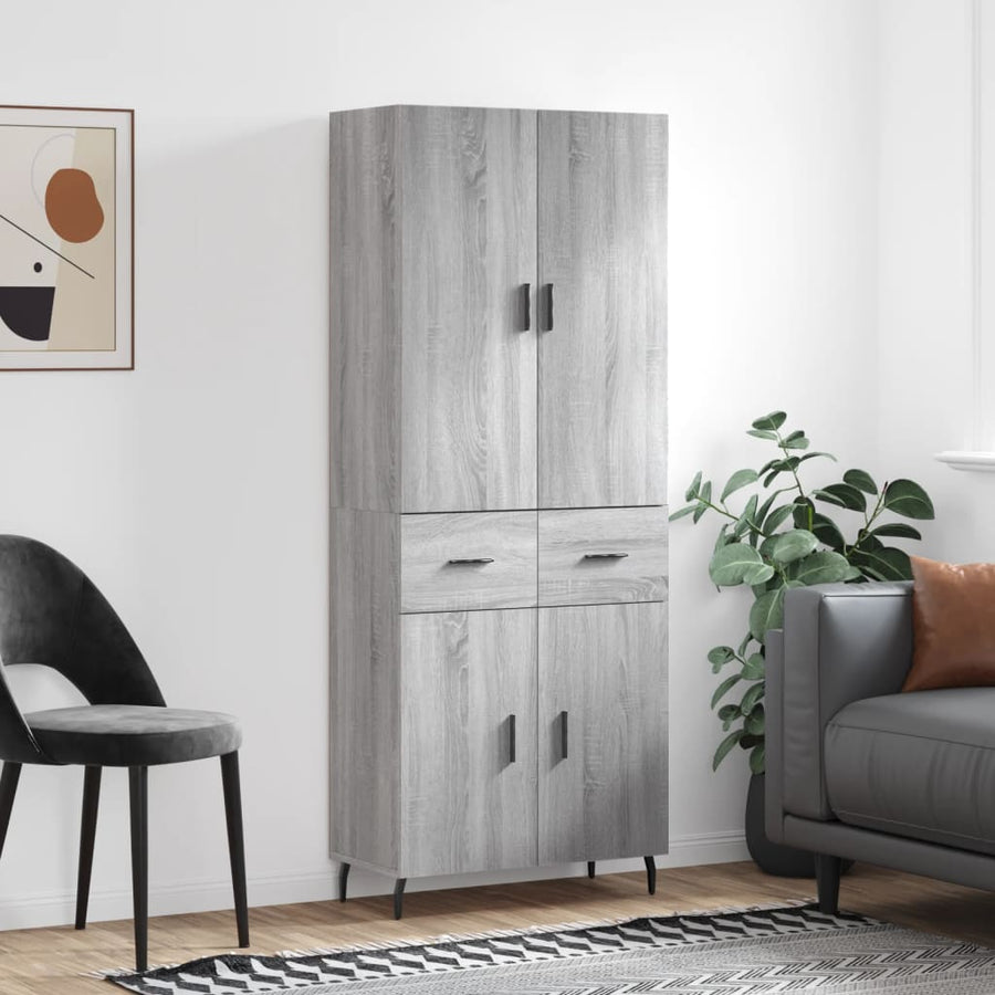 Hoge Kast 69,5X34X180 Cm Bewerkt Hout Eikenkleurig Grijs sonoma