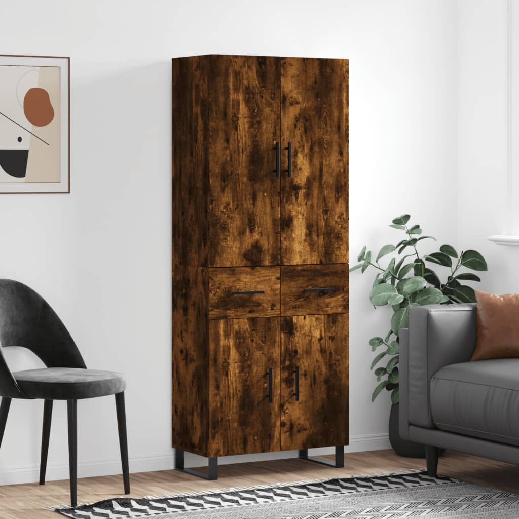 Hoge Kast 69,5X34X180 Cm Bewerkt Hout Kleurig Gerookt eiken