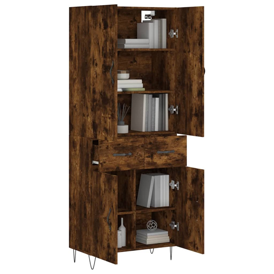 Hoge Kast 69,5X34X180 Cm Bewerkt Hout Kleurig Gerookt eiken