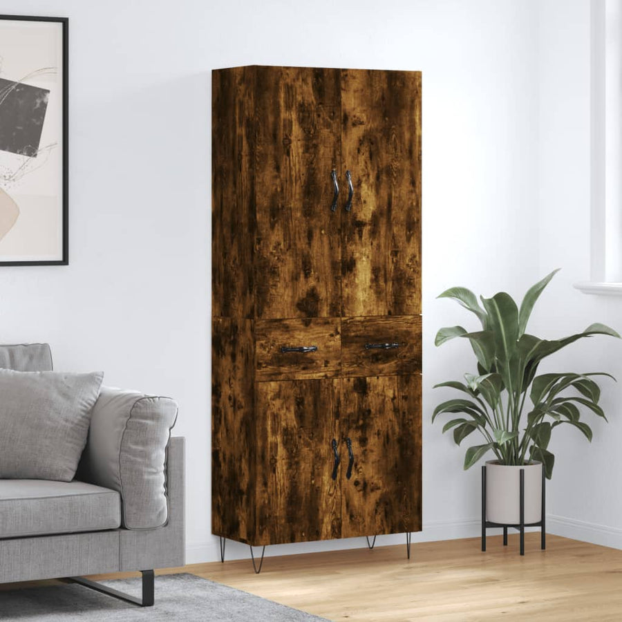 Hoge Kast 69,5X34X180 Cm Bewerkt Hout Kleurig Gerookt eiken