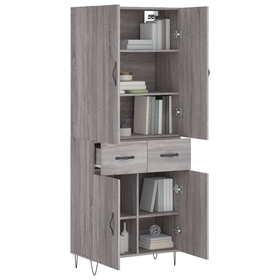 Hoge Kast 69,5X34X180 Cm Bewerkt Hout Eikenkleurig Grijs sonoma