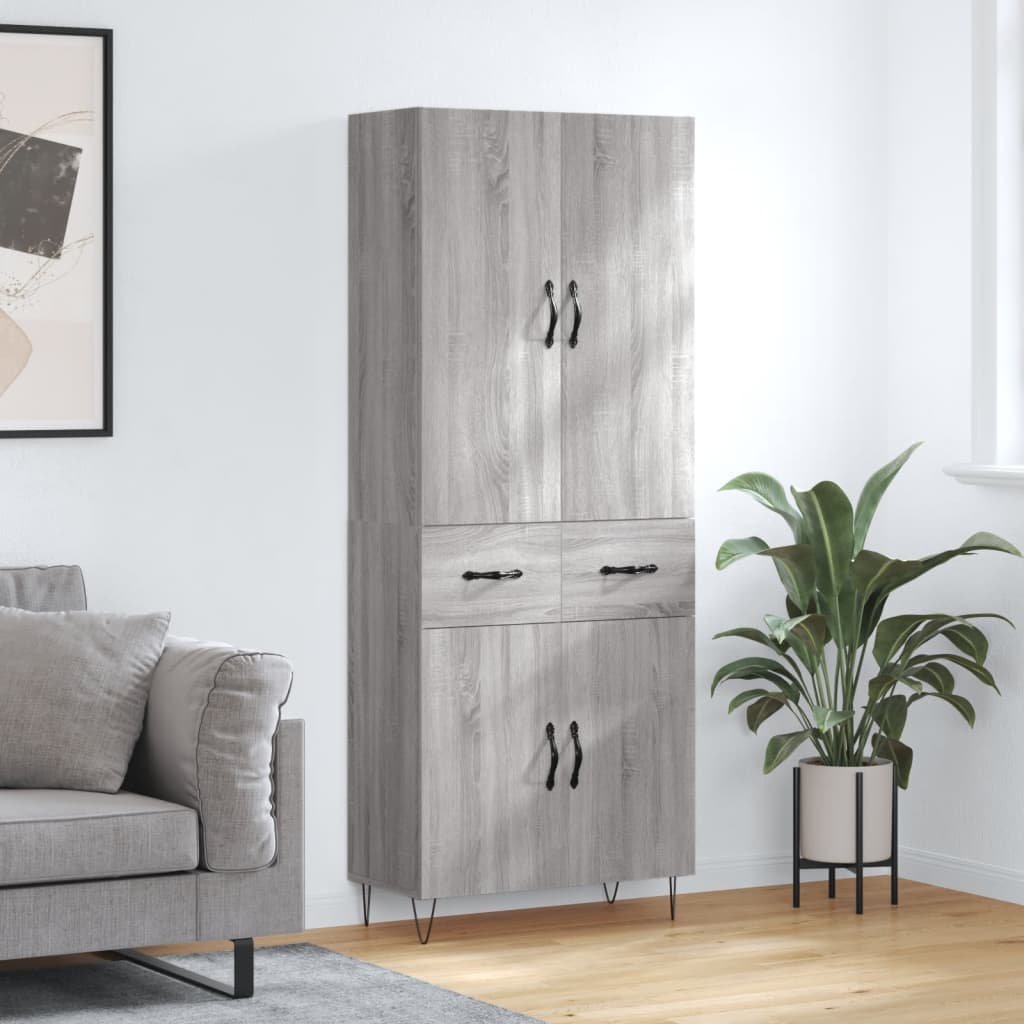 Hoge Kast 69,5X34X180 Cm Bewerkt Hout Eikenkleurig Grijs sonoma