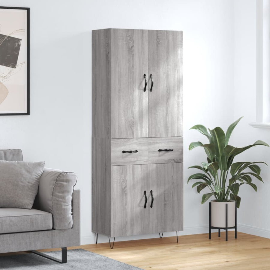 Hoge Kast 69,5X34X180 Cm Bewerkt Hout Eikenkleurig Grijs sonoma