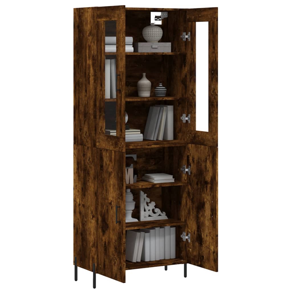 Hoge Kast 69,5X34X180 Cm Bewerkt Hout Gerookt Eikenkleurig