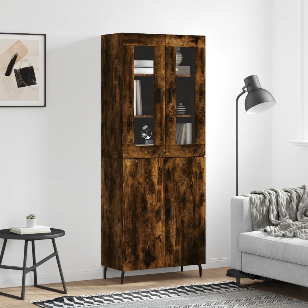 Hoge Kast 69,5X34X180 Cm Bewerkt Hout Gerookt Eikenkleurig