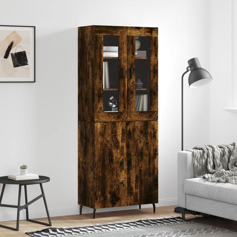 Hoge Kast 69,5X34X180 Cm Bewerkt Hout Gerookt Eikenkleurig