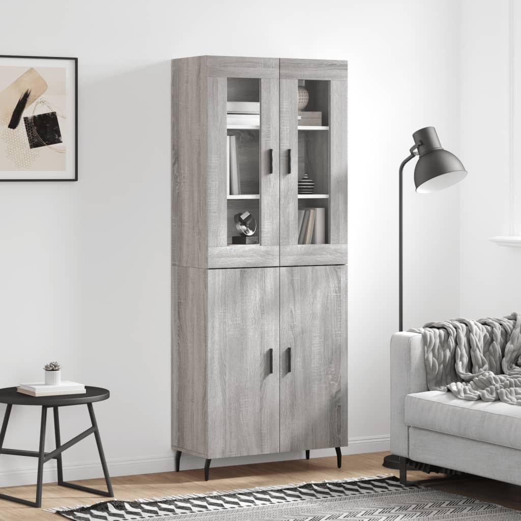 Hoge Kast 69,5X34X180 Cm Bewerkt Hout Eikenkleurig Grijs sonoma
