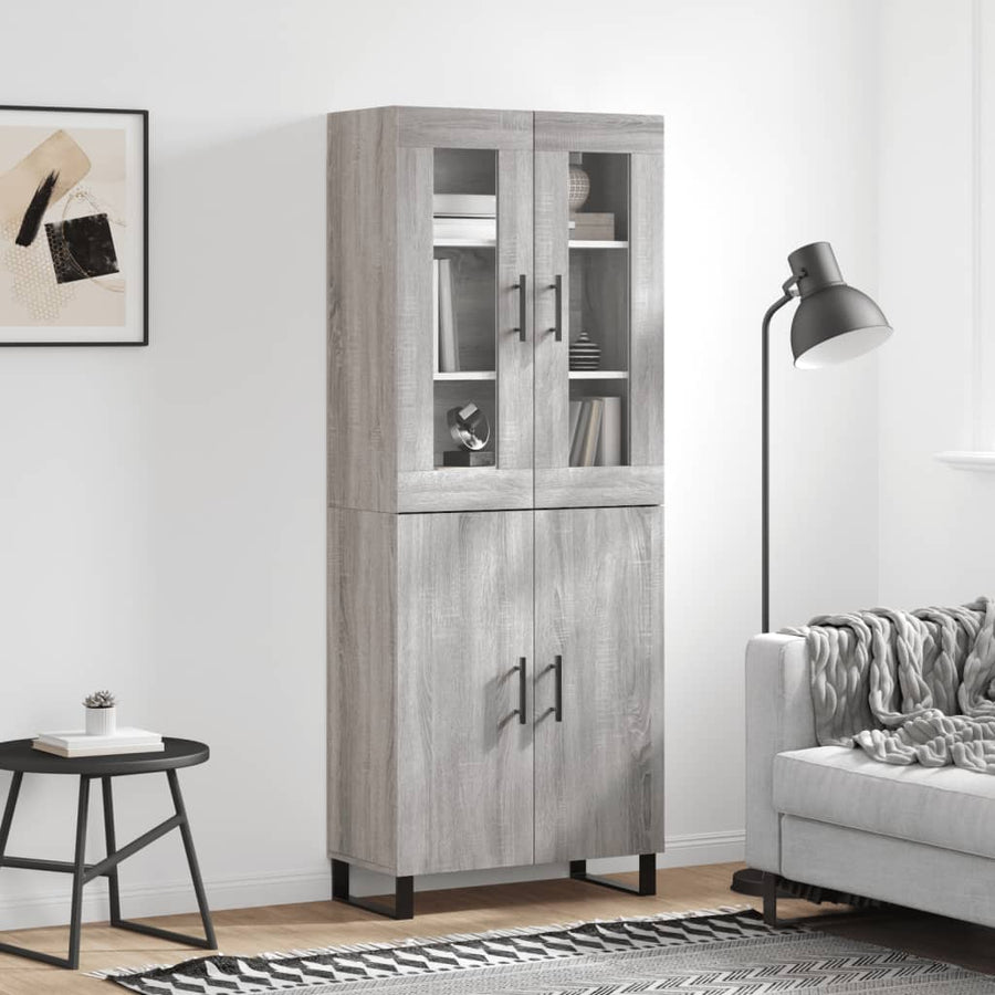 Hoge Kast 69,5X34X80 Cm Bewerkt Hout Eikenkleurig Grijs sonoma 2 deuren