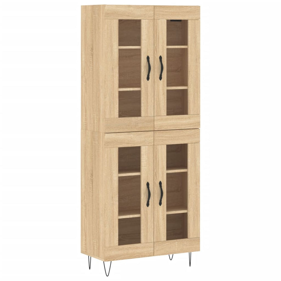 Hoge Kast 69,5X34X80 Cm Bewerkt Hout Kleurig Sonoma eiken 2 glazen deuren