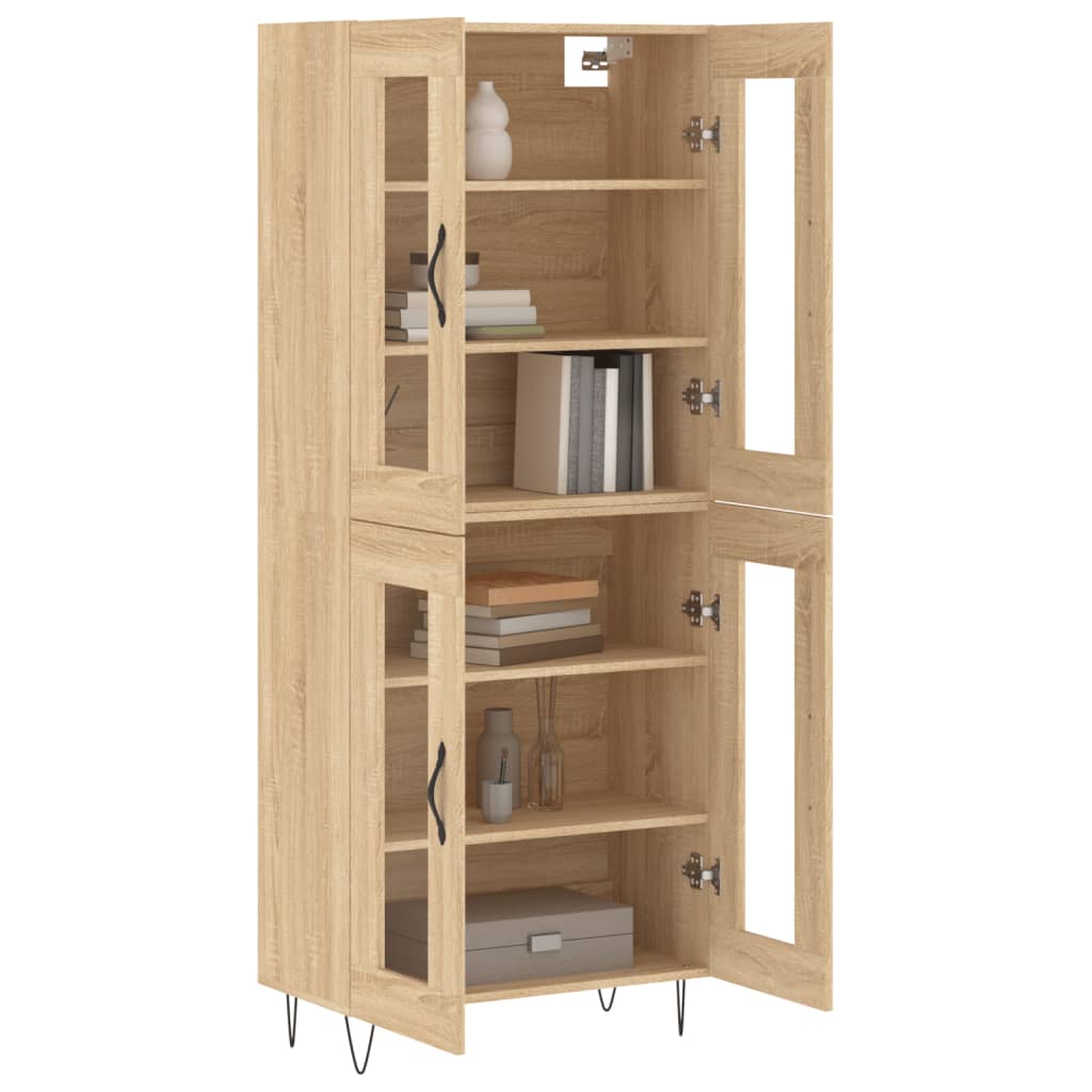 Hoge Kast 69,5X34X80 Cm Bewerkt Hout Kleurig Sonoma eiken 2 glazen deuren
